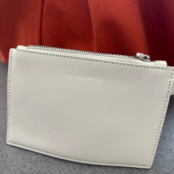 Versatile All Saints Orange Tote-style Bag with Detachable White Leather Pouch - Picture 4 of 6